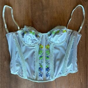 Urban Outfitters White Floral Embroidered Corset Top